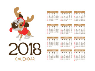 The calendar for the new 2018. Symbol of the year of the dog. Funny dog Jack Russell Terrier.