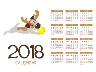 The calendar for the new 2018. Symbol of the year of the dog. Funny dog Jack Russell Terrier.