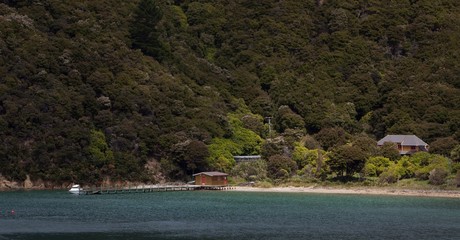 Marlborough Sounds New Zealand. Boathouse at the coast of South island