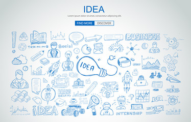 idea concept with light bulb and doodle sketches infographic