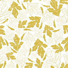 Autumn seamless pattern with fall leaves isolated on white background. Trendy print with grunge texture.