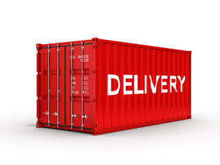 Cargo shipping container with an inscription delivery on white background 3d