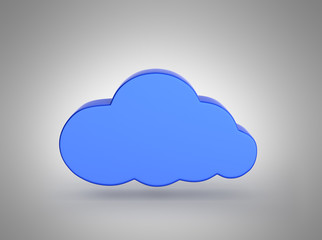 Cloud sign illustration in blue isolated on grey gradient background 3d