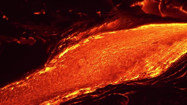 River of lava 4 Night Glowing Hot flow from Kilauea Active Volcano Puu Oo Vent Active Volcano Magma