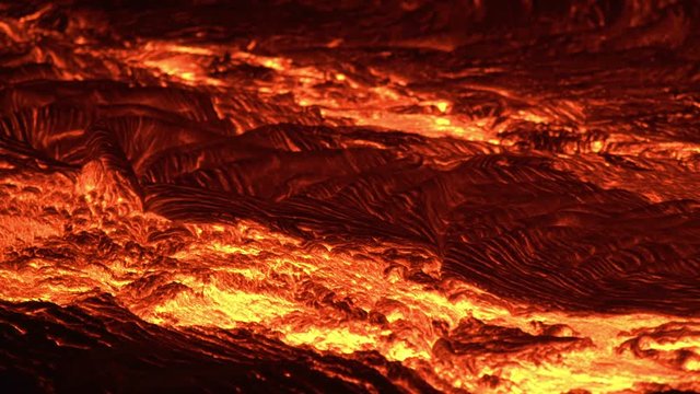 River of lava 7 close Night Glowing Hot flow from Kilauea Active Volcano Puu Oo Vent Active Volcano Magma