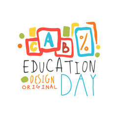 Education label original design with cubes alphabet