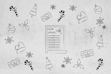 santa's letter surrounded by Christmas symbols