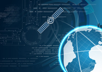 Abstract background with glowing earth and satellite