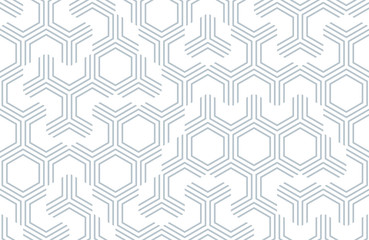 Seamless geometric pattern with hexagons and lines. Irregular structure for fabric print. Monochrome abstract background. - 179279562