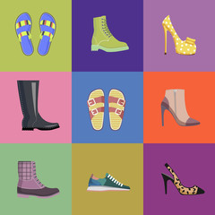 Set of Women Footwear Summer and Autumn Nine Icons