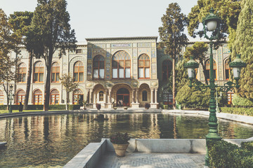 View of Salam Hall building, part of Golestan Palace in Tehran, capital of Iran