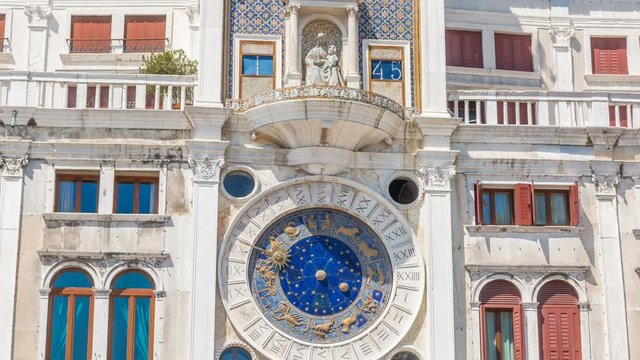 Closeup on Astronomical clock timelapse in square San Marco, Venice, Italy.