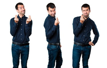 Set of Handsome man making money gesture