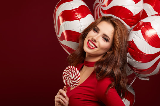 Christmas Woman With  Holidays Balloons