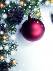 christmas decoration composition with fir branches and snow