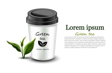 Green tea glass Vector realistic natural drink