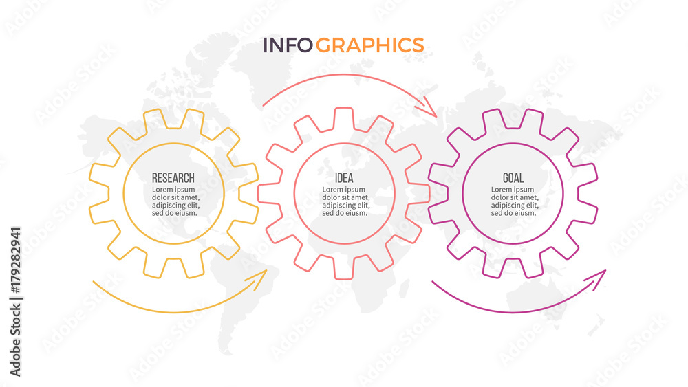 Wall mural business infographics. timeline with 3 steps, gears.