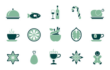 Weihnachten - Festessen Icon-Set (in Grün)