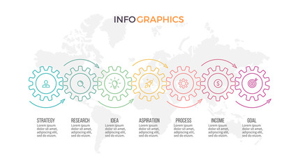 Business infographics. Timeline with 7 steps, gears.