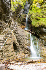 Sucha Bela gorge in Slovensky raj National park, Slovakia. Hikiing Path. Sucha Bela gorge is most popular and one of the most attractive trails. Picture shows Misove vodopady waterfall.
