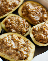 Stuffed eggplants before the oven