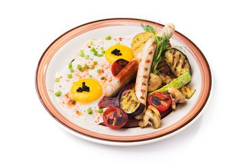 Fried eggs and grilled vegetables