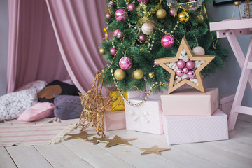 Christmas decorations, Christmas tree, gifts, new year