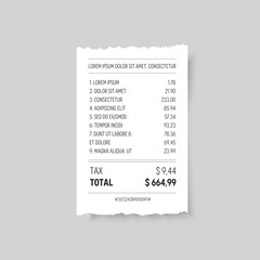 Vector paper torn realistic receipt.