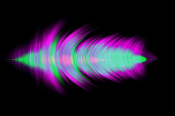 3D illuminated abstract digital wave of glowing particles and wireframe. Futuristic illustration 5.1 sound. HUD element. Technology concept. Abstract background.