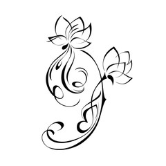 ornament 171. two stylized flower in black lines on a white background