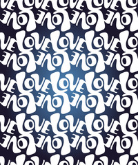 Vector seamless pattern with sign LOVE on a dark blue background.