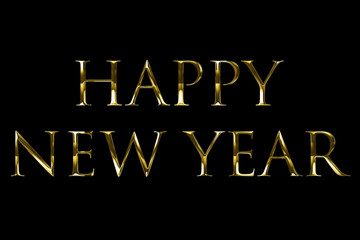 vintage yellow gold metallic happy new year 2018, 2019, 2020, 2021, 2022 word text with light reflex on black background with alpha channel, concept of golden luxury holiday happy new year