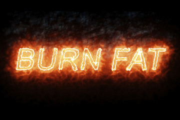 burning font burn fat fire word text with flame and smoke on black background, concept of medical...