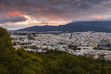 Obraz premium View of Athens from Lycabettus hill at sunrise, Greece. 