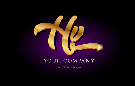  hv  h v 3d gold golden alphabet letter metal logo icon design handwritten typography