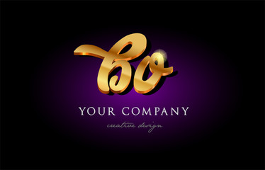  bo  b o 3d gold golden alphabet letter metal logo icon design handwritten typography