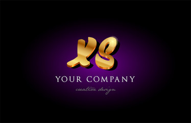  xs  x s 3d gold golden alphabet letter metal logo icon design handwritten typography