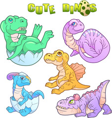 cartoon cute dinosaurs set of images
