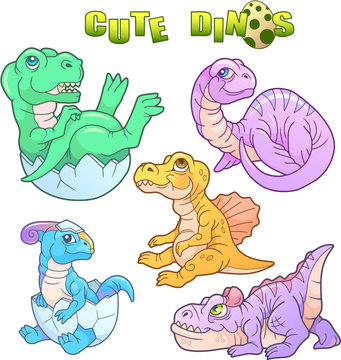 cartoon cute dinosaurs set of images
