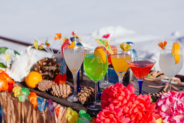 Colorful cocktails close up