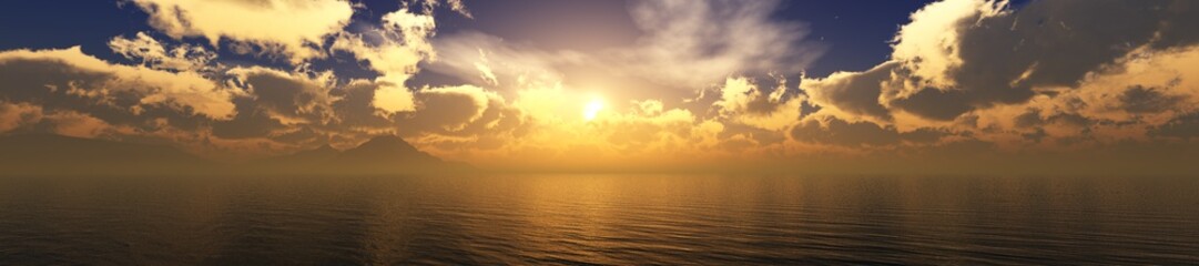 Fototapeta premium beautiful sea sunset, ocean sunrise, light over water, banner, 3d rendering