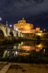 Fototapeta na wymiar Cityscape, Landscape, Castel Sant Angelo, Night, Ora Blu, Bridge, Ponte Angelo, Rome, Lazio, Italy, Europe