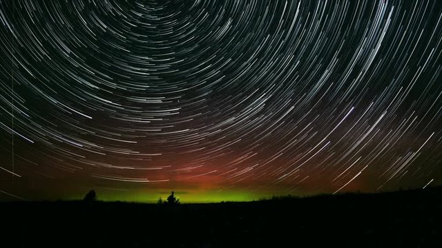 Northern Lights Over Steens Mountain Plain in Oregon Abstract Star Trails Night Time Lapse