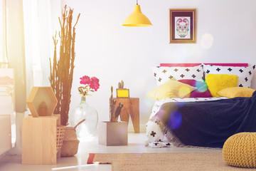 Mexican bedroom with yellow furniture