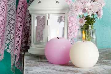 Pink and cream aroma candles