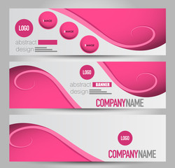 Banner template. Horizontal header. Abstract background for design,  business, education, advertisement. Pink color. Vector  illustration.