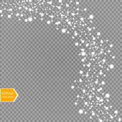 Vector falling snow effect isolated on transparent background with blurred bokeh.