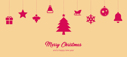 coole Weihnachtskarte mit Icons und Merry Christmas