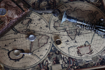 Fototapeta na wymiar Steampunk mappa giro del mondo