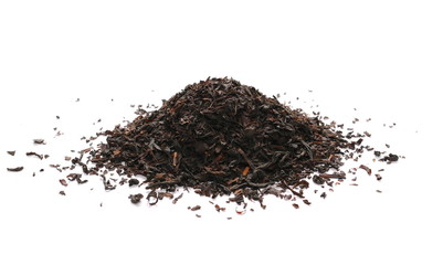Black tea leaves isolated on white background